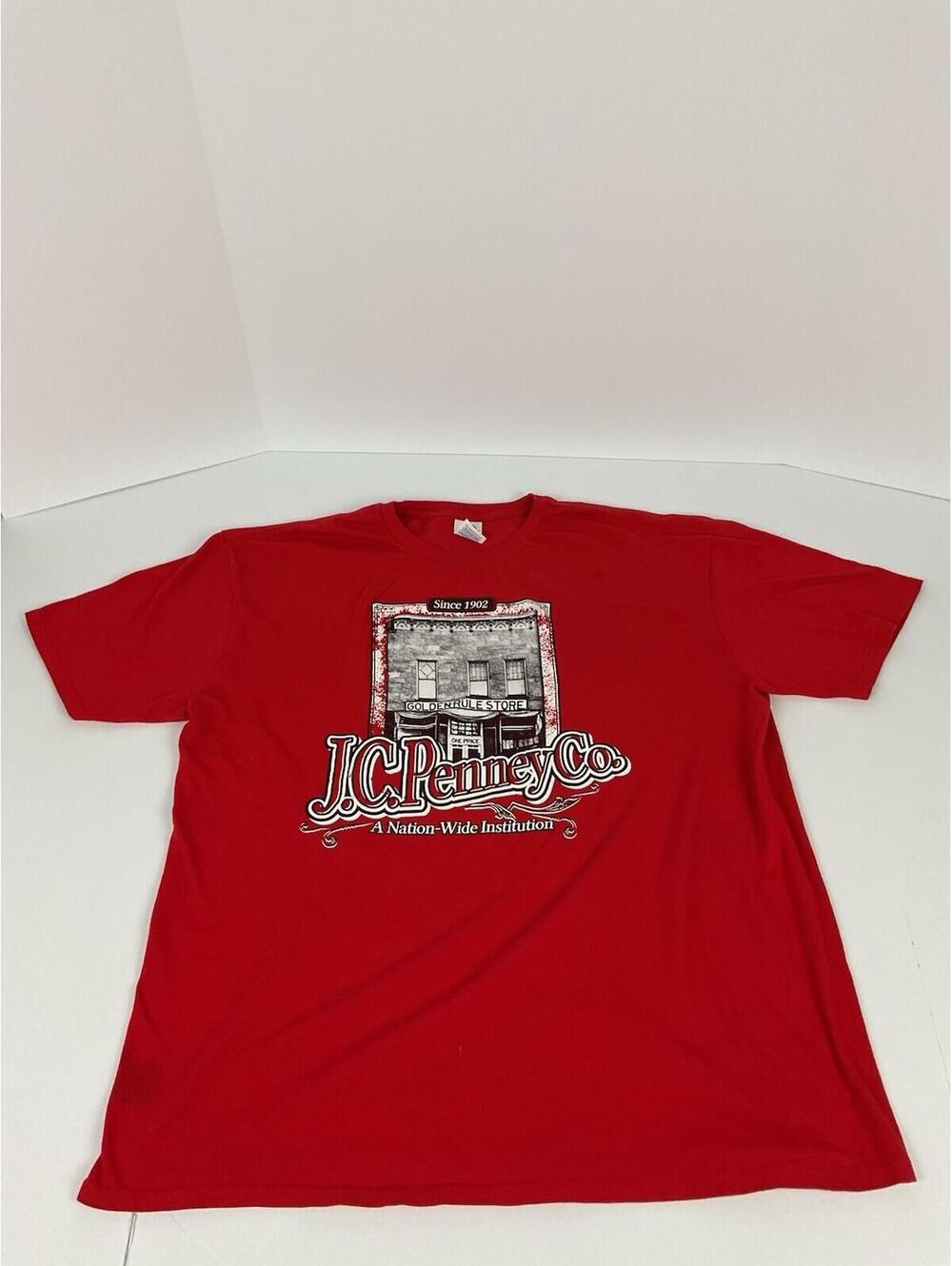 JC Penney Co. T-Shirt Red XL Gildan Tag 100% Preshrunk Cotton